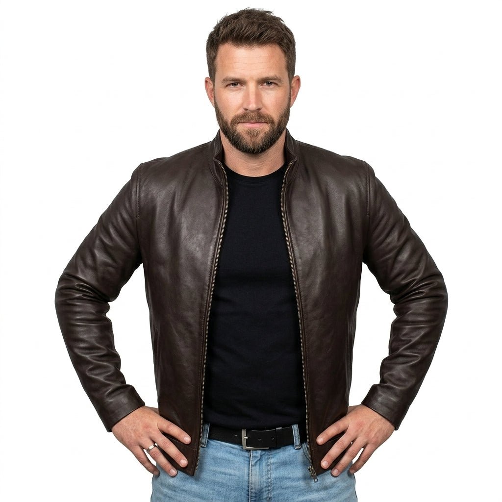 Men's Casual Style Classic Leather Jacket - Dark Brown - Timber AND Hide