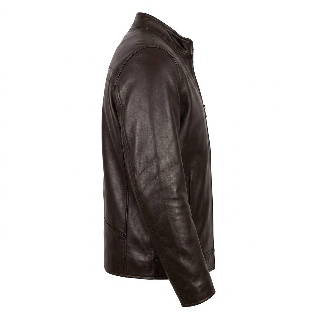 Men's Casual Style Classic Leather Jacket - Dark Brown - Timber AND Hide