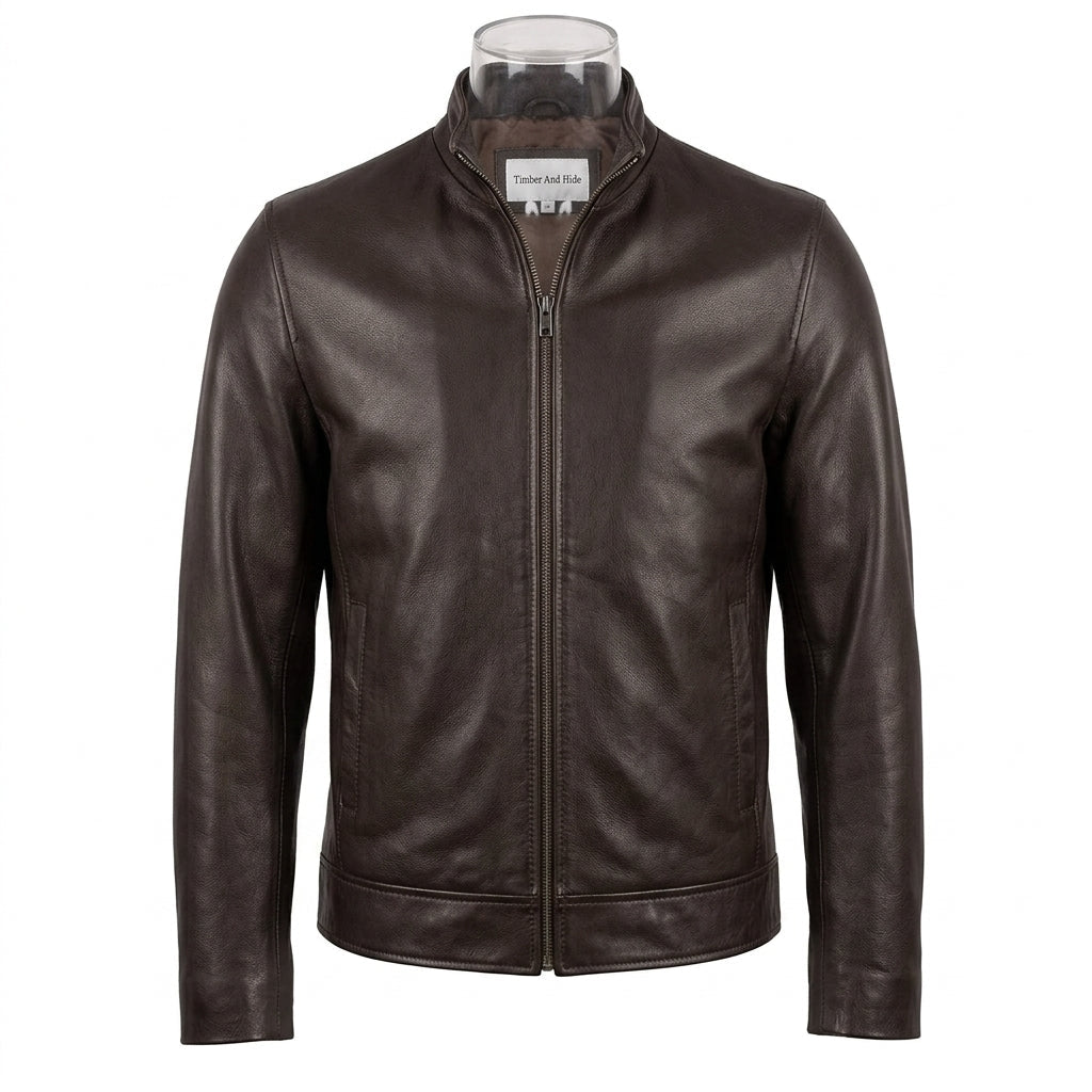 Men's Casual Style Classic Leather Jacket - Dark Brown - Timber AND Hide