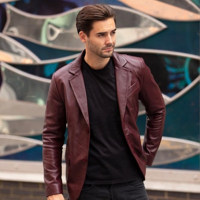 Men's Classic Burgundy Leather Blazer: AWL-2244 - Timber AND Hide
