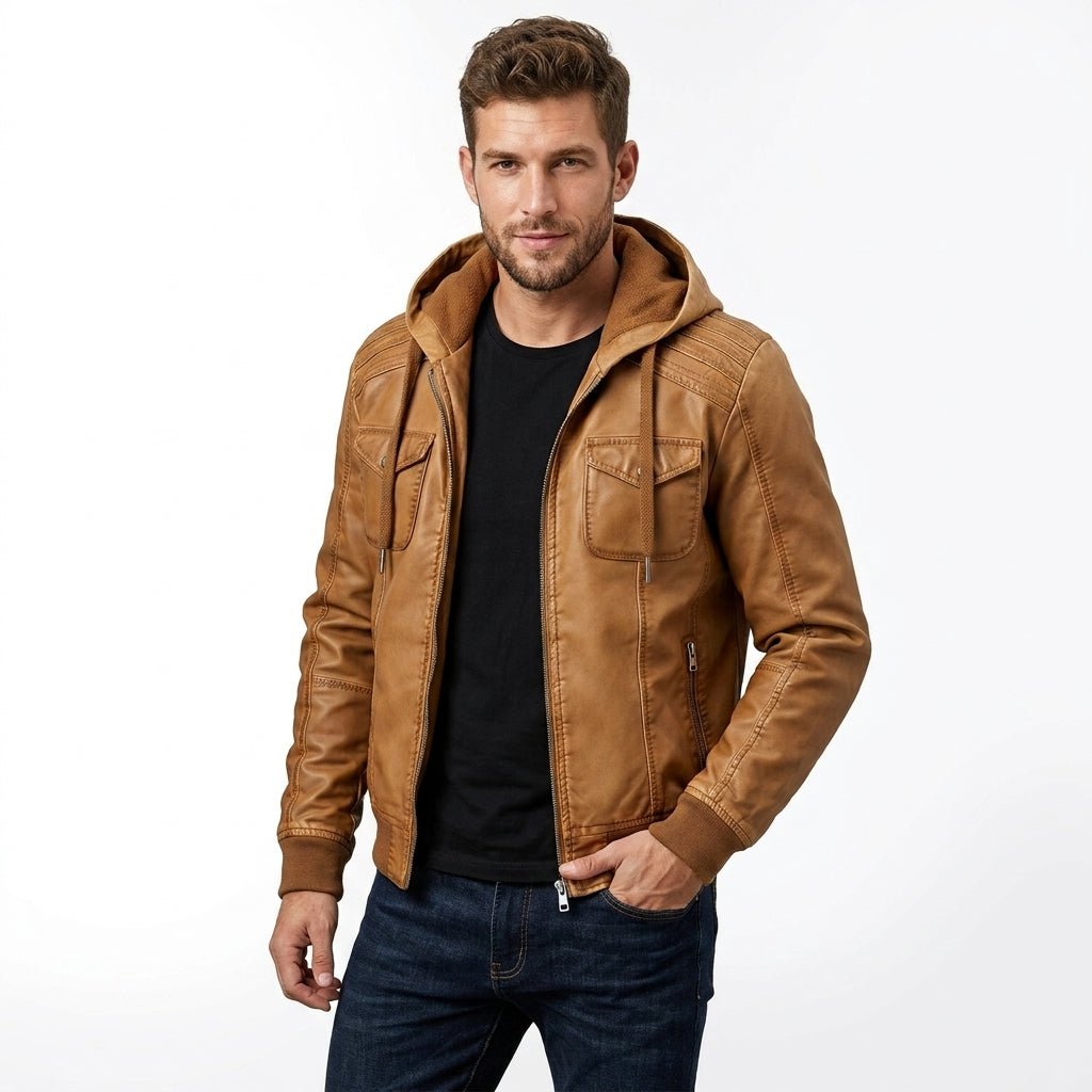 Men’s Classic Swiss Light Brown Hooded Leather Jacket - Timber AND Hide
