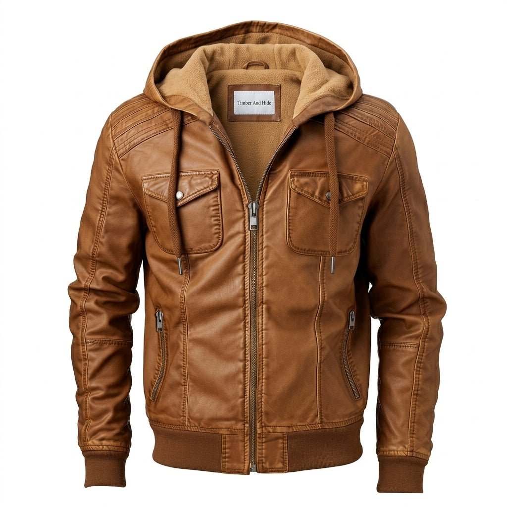 Men’s Classic Swiss Light Brown Hooded Leather Jacket - Timber AND Hide