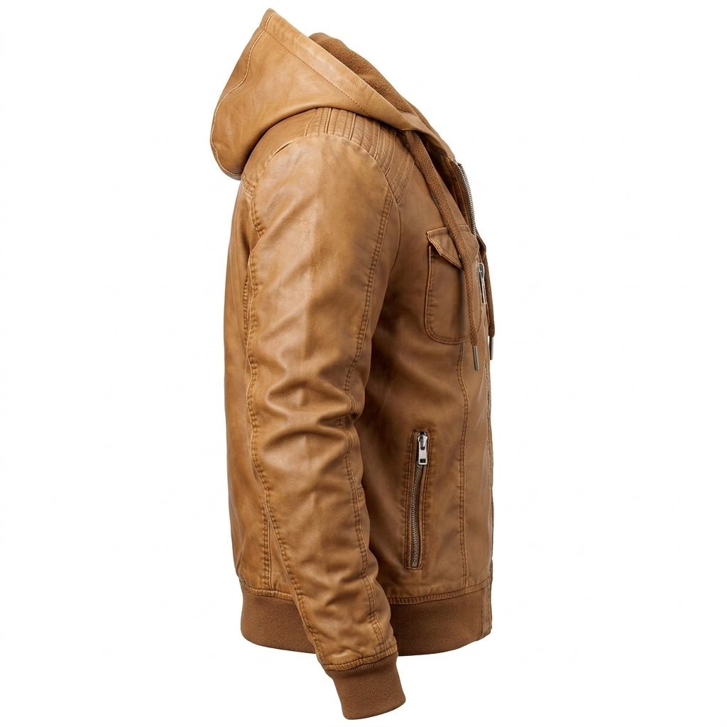 Men’s Classic Swiss Light Brown Hooded Leather Jacket - Timber AND Hide