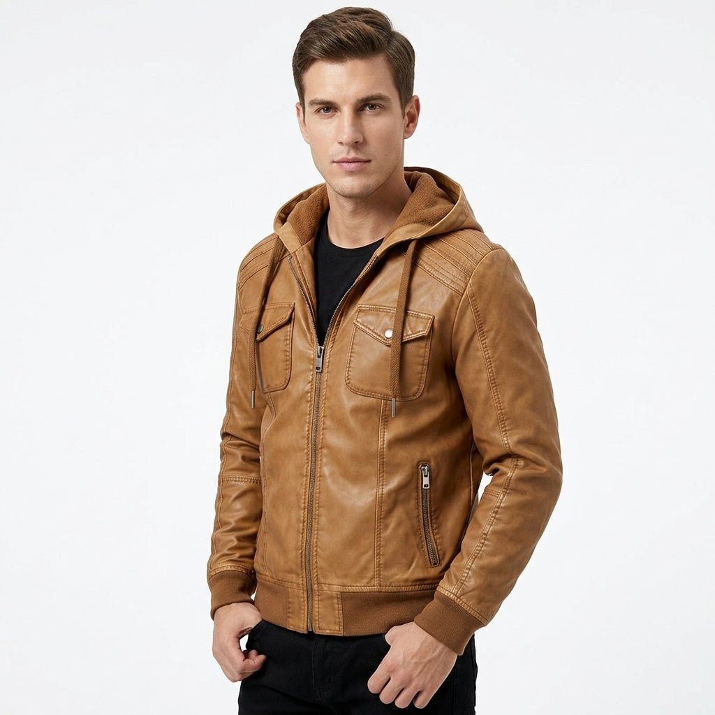 Men’s Classic Swiss Light Brown Hooded Leather Jacket - Timber AND Hide