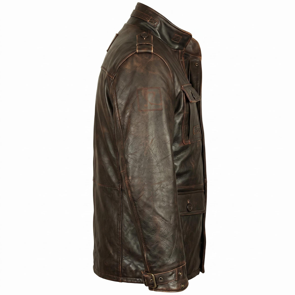 Men's Distressed Brown Leather Field Jacket | Military Utility Coat - Timber AND Hide
