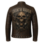Men's Embossed Leather Motorcycle Jacket, Skull Biker Moto Coat, Gothic Punk Streetwear Gear - Timber AND Hide