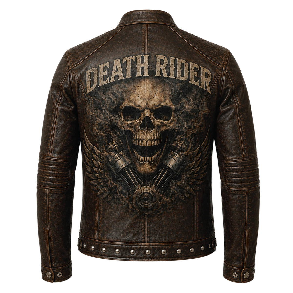 Men's Embossed Leather Motorcycle Jacket, Skull Biker Moto Coat, Gothic Punk Streetwear Gear - Timber AND Hide