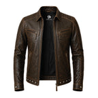 Men's Embossed Leather Motorcycle Jacket, Skull Biker Moto Coat, Gothic Punk Streetwear Gear - Timber AND Hide