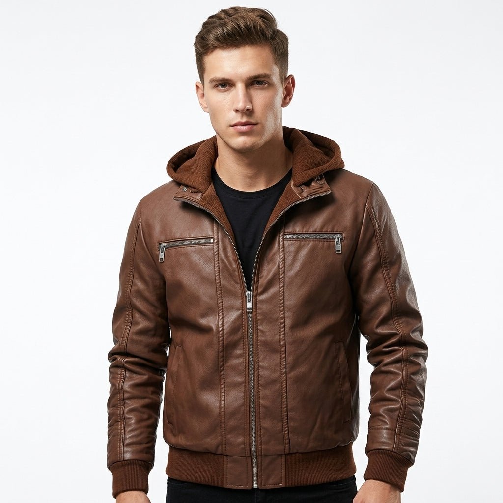 Men’s Ethan Brown Hooded Designer Leather Jacket - Timber AND Hide