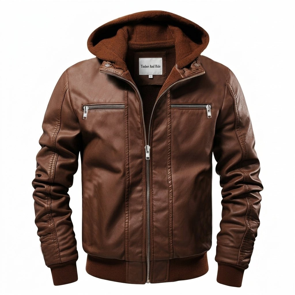 Men’s Ethan Brown Hooded Designer Leather Jacket - Timber AND Hide