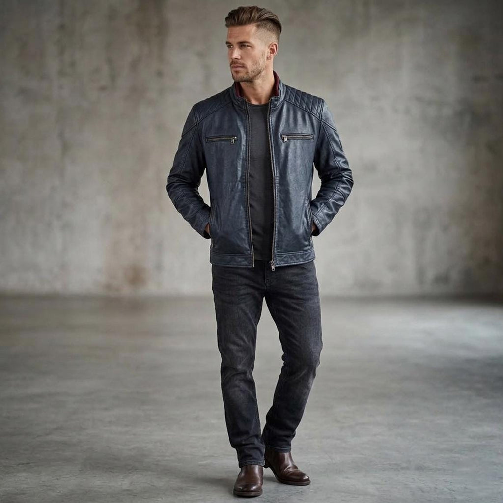 Men's Genuine Leather Biker Jacket | Eagle Patch Cafe Racer Coat - Timber AND Hide