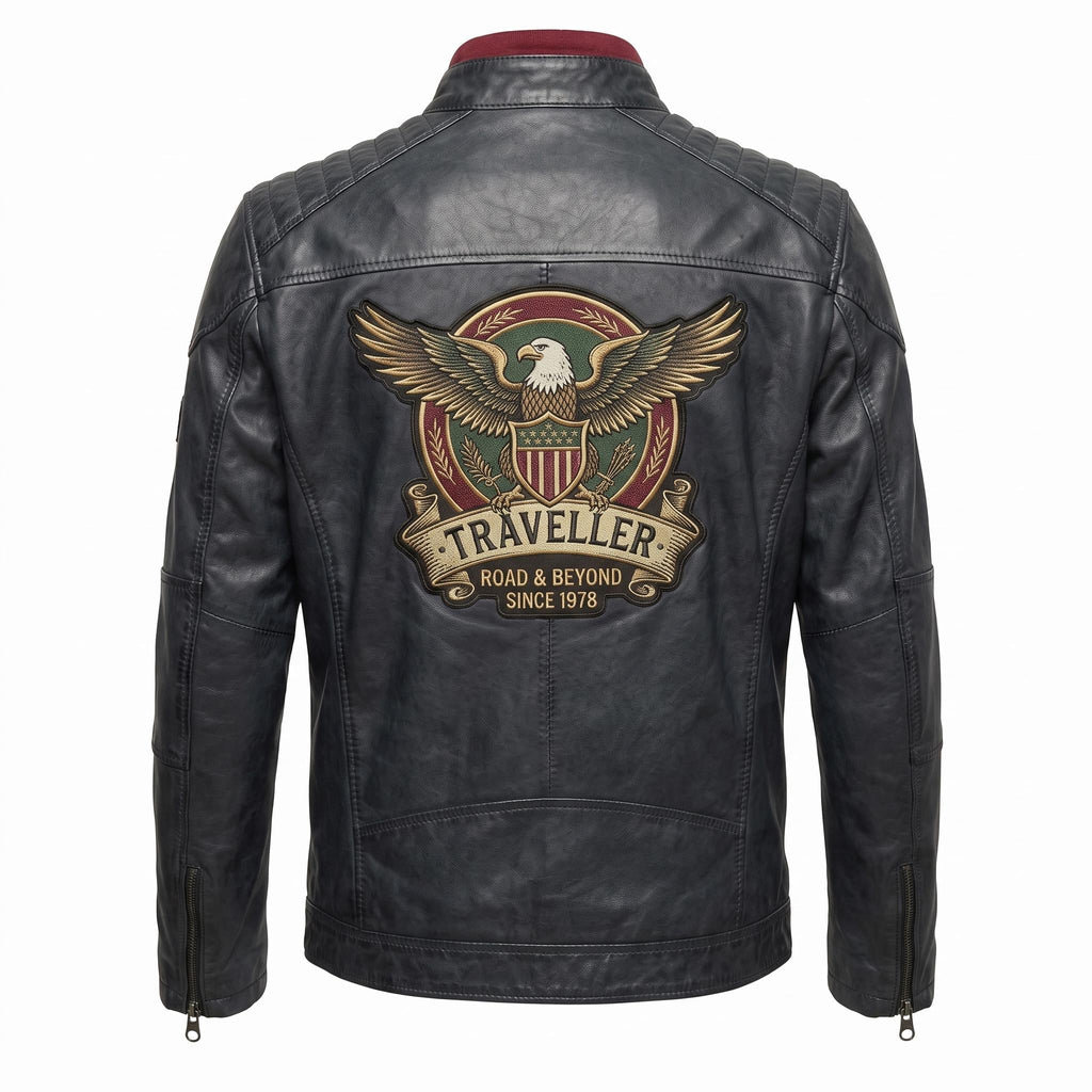 Men's Genuine Leather Biker Jacket | Eagle Patch Cafe Racer Coat - Timber AND Hide