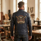 Men's Genuine Leather Biker Jacket | Eagle Patch Cafe Racer Coat - Timber AND Hide