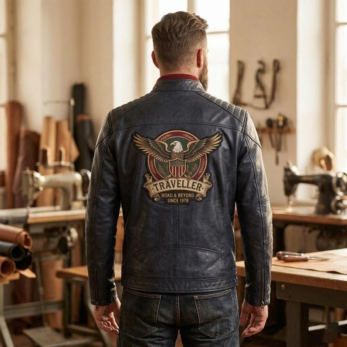 Men's Genuine Leather Biker Jacket | Eagle Patch Cafe Racer Coat - Timber AND Hide