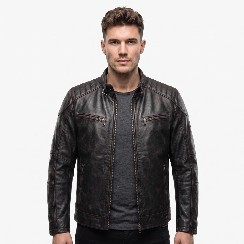 Men's Genuine Leather Biker Jacket | Eagle Patch Cafe Racer Coat - Timber AND Hide