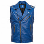 Men's Genuine Leather Biker Vest – Studded Double Rider Motorcycle Jacket - Timber AND Hide
