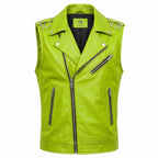 Men's Genuine Leather Biker Vest – Studded Double Rider Motorcycle Jacket - Timber AND Hide