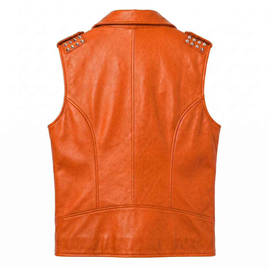 Men's Genuine Leather Biker Vest – Studded Double Rider Motorcycle Jacket - Timber AND Hide