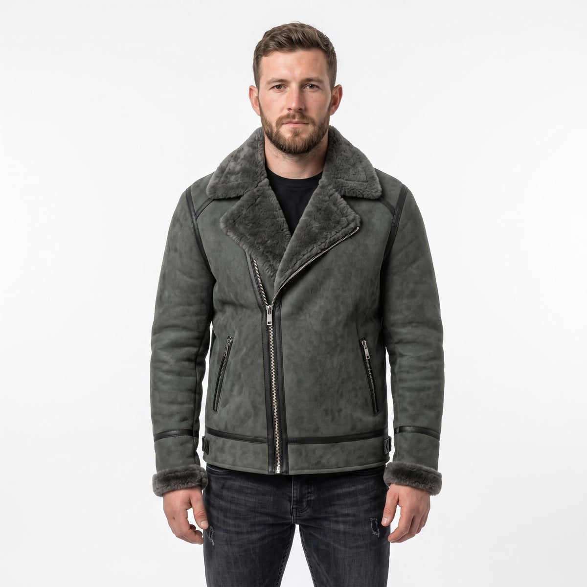 Men's Genuine Sheepskin B3 Bomber Jacket | Suede Shearling Aviator Coat - Timber AND Hide