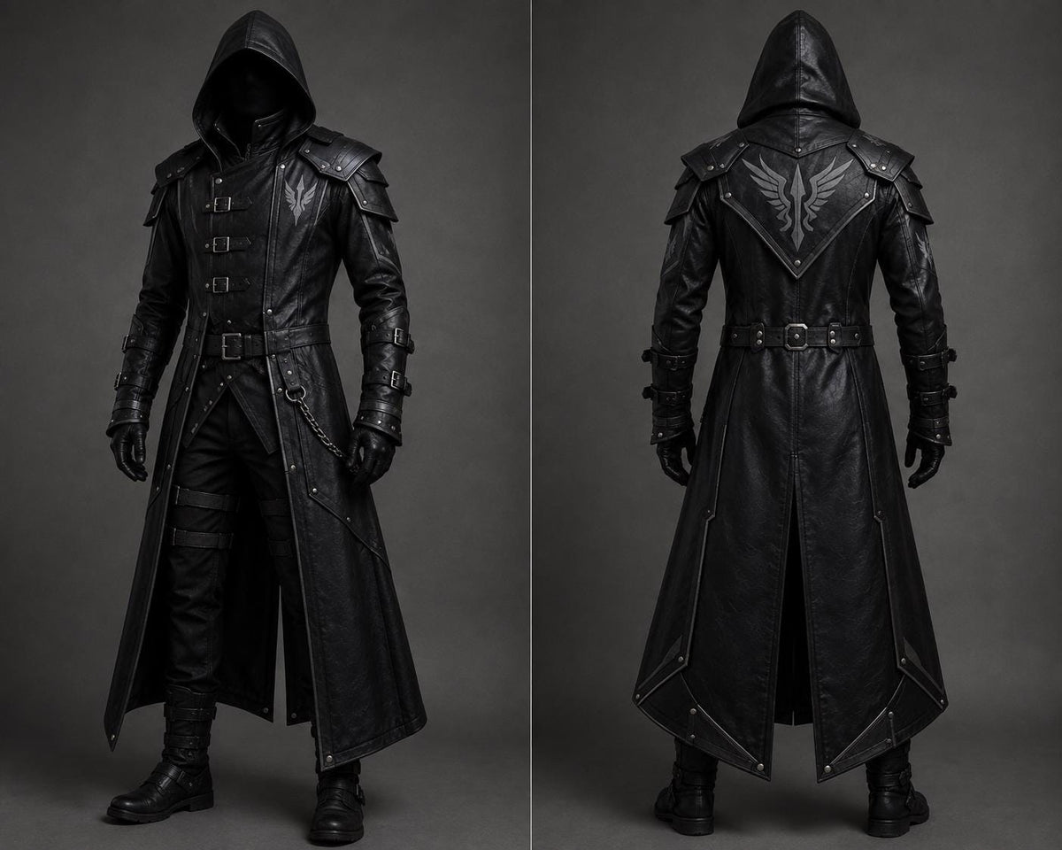 Men's Handmade Black Leather Samurai Coat | Hooded Ronin Cosplay Jacket, Warrior Armor - Timber AND Hide