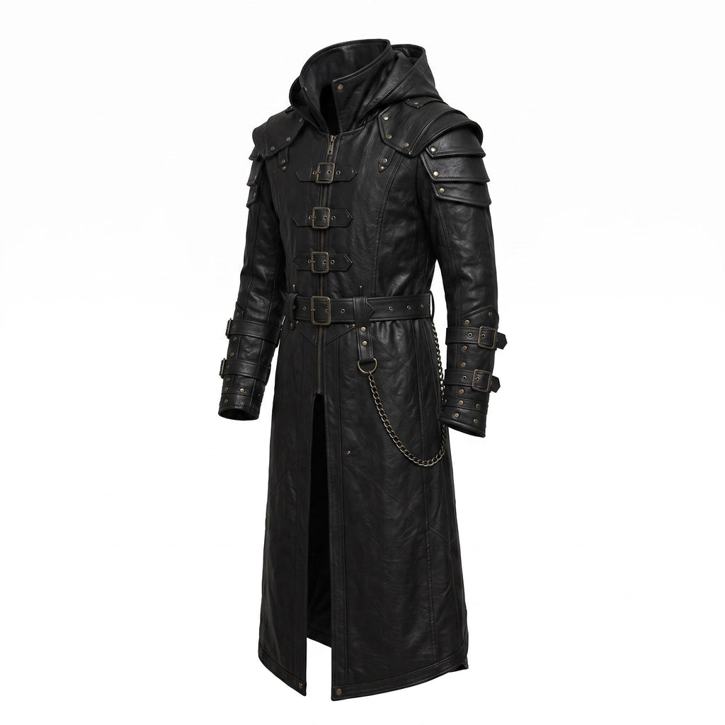Men's Handmade Black Leather Samurai Coat | Hooded Ronin Cosplay Jacket, Warrior Armor - Timber AND Hide