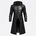 Men's Handmade Black Leather Samurai Coat | Hooded Ronin Cosplay Jacket, Warrior Armor - Timber AND Hide