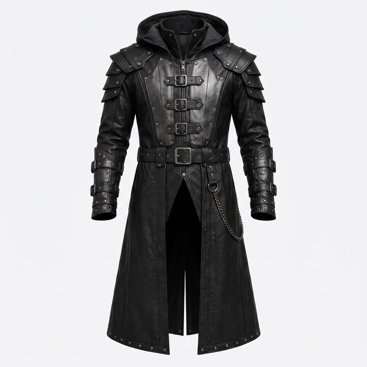 Men's Handmade Black Leather Samurai Coat | Hooded Ronin Cosplay Jacket, Warrior Armor - Timber AND Hide
