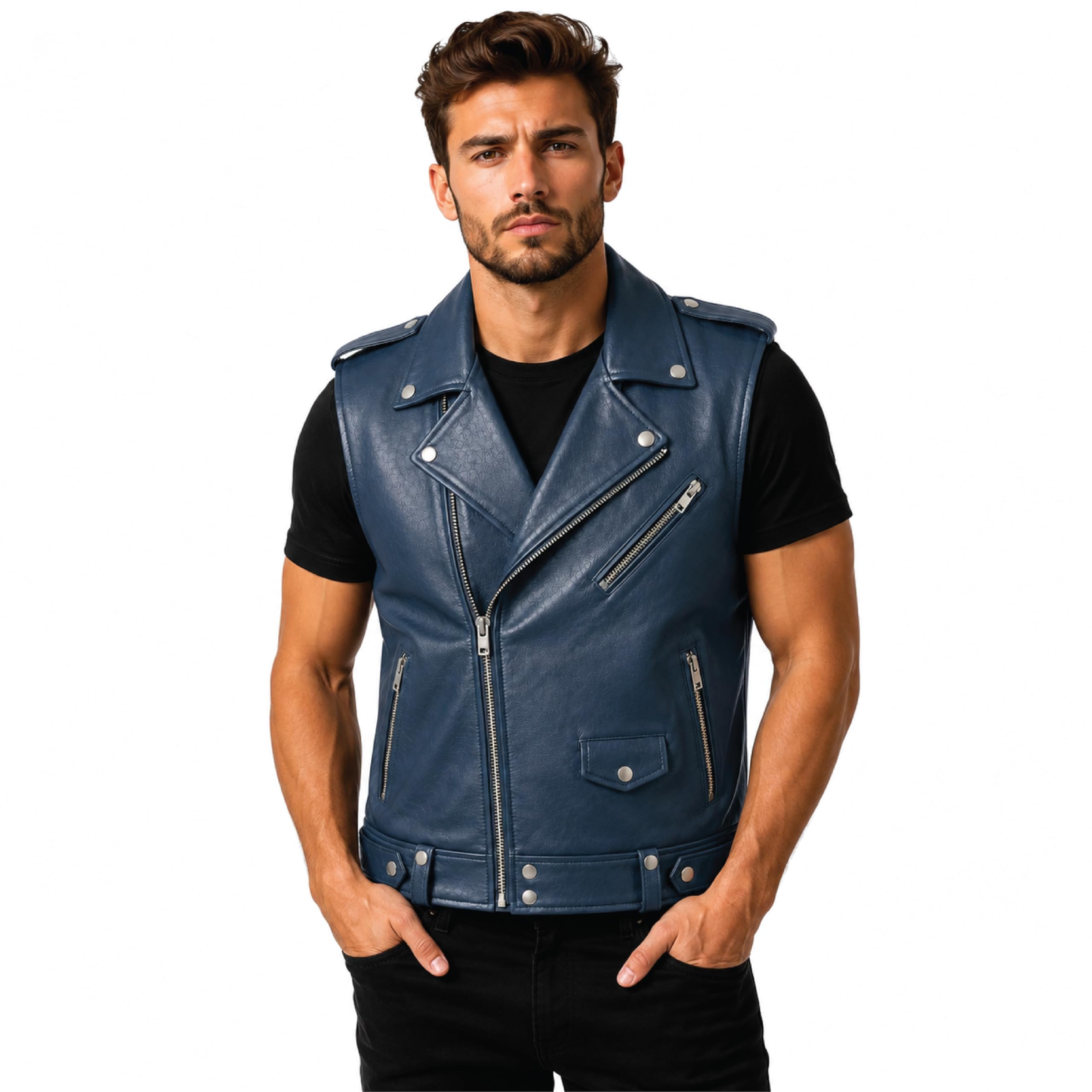 Men's Handmade Cowhide Leather Vest | Classic Biker Vest | Gothic Rocker Sleeveless Jacket - Timber AND Hide
