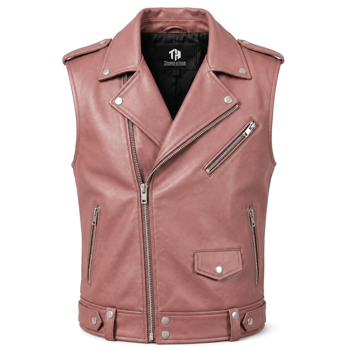 Men's Handmade Cowhide Leather Vest | Classic Biker Vest | Gothic Rocker Sleeveless Jacket - Timber AND Hide