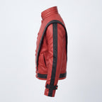 Men's Handmade Red Leather Pop Icon Jacket – 80s Music Video Inspired Biker Coat - Timber AND Hide