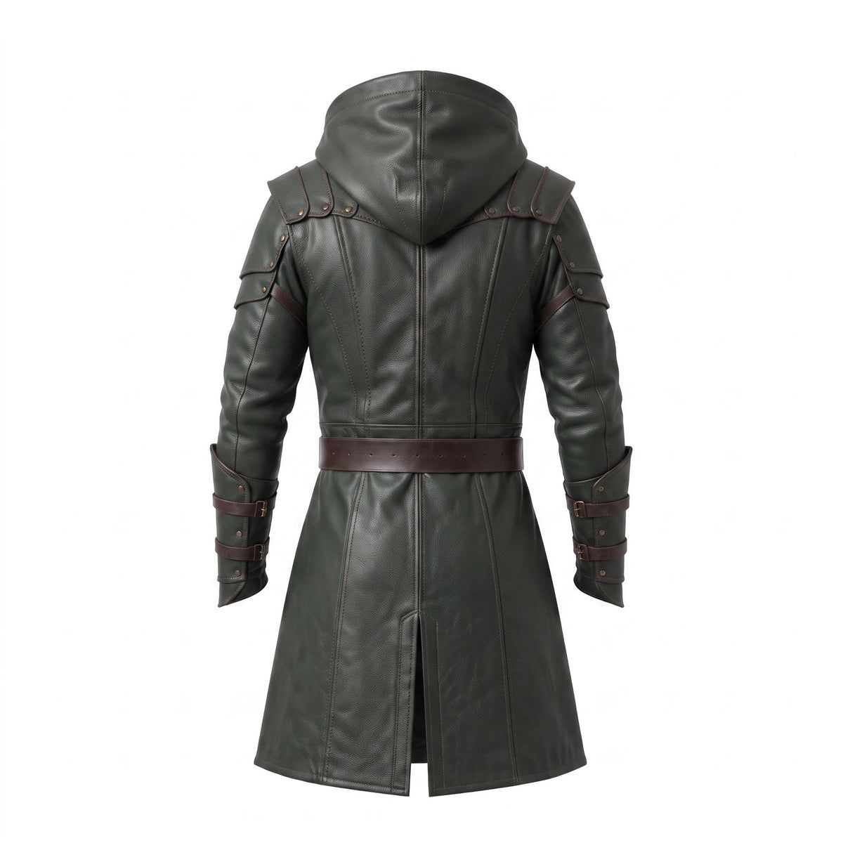 Men's Hooded Leather Assassin Coat: Dark Fantasy Ranger Trench Jacket - Timber AND Hide