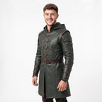 Men's Hooded Leather Assassin Coat: Dark Fantasy Ranger Trench Jacket - Timber AND Hide