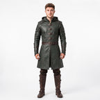 Men's Hooded Leather Assassin Coat: Dark Fantasy Ranger Trench Jacket - Timber AND Hide