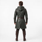 Men's Hooded Leather Assassin Coat: Dark Fantasy Ranger Trench Jacket - Timber AND Hide