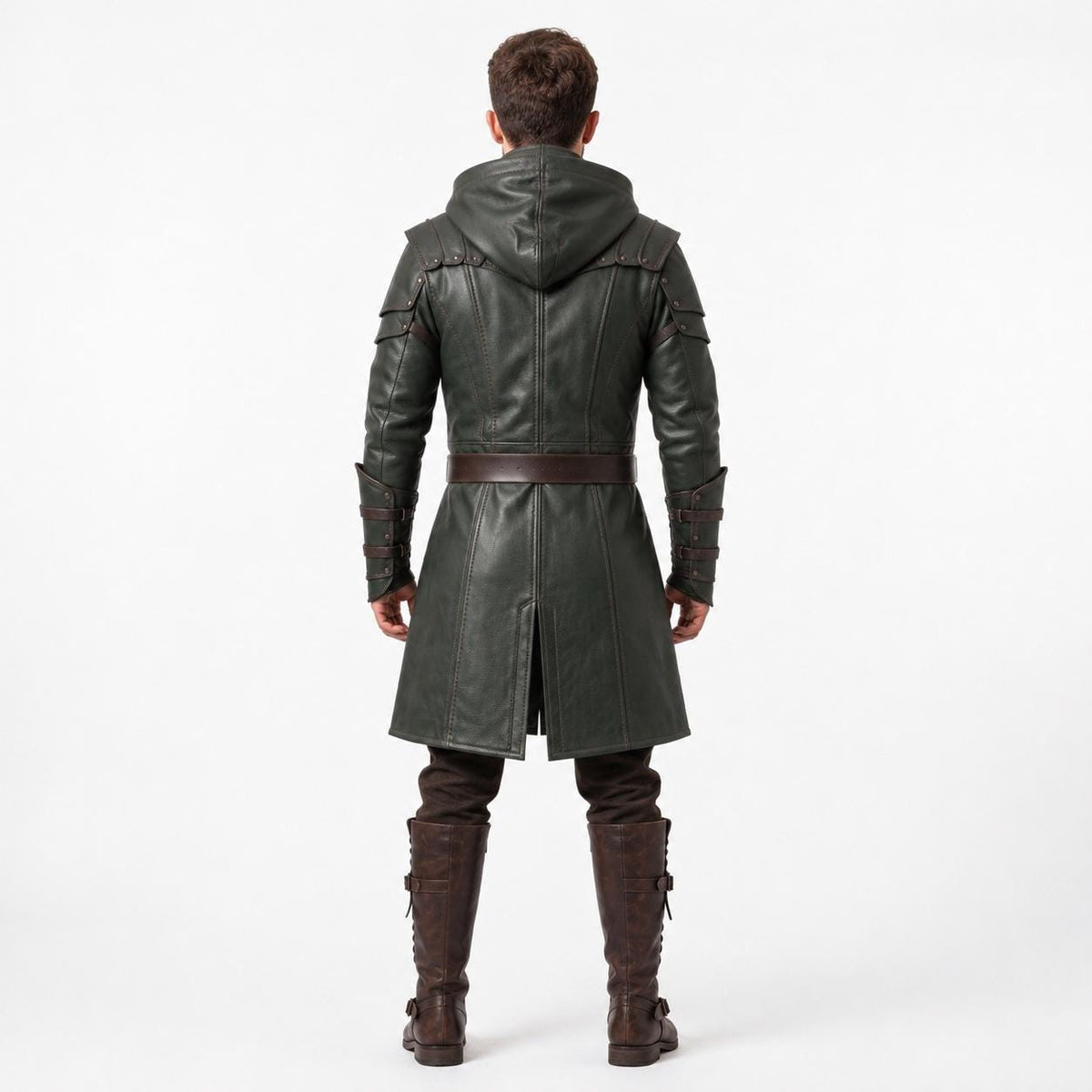 Men's Hooded Leather Assassin Coat: Dark Fantasy Ranger Trench Jacket - Timber AND Hide