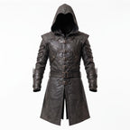 Men's Hooded Leather Assassin Coat | Medieval Ranger Trench LARP Cosplay Jacket - Timber AND Hide