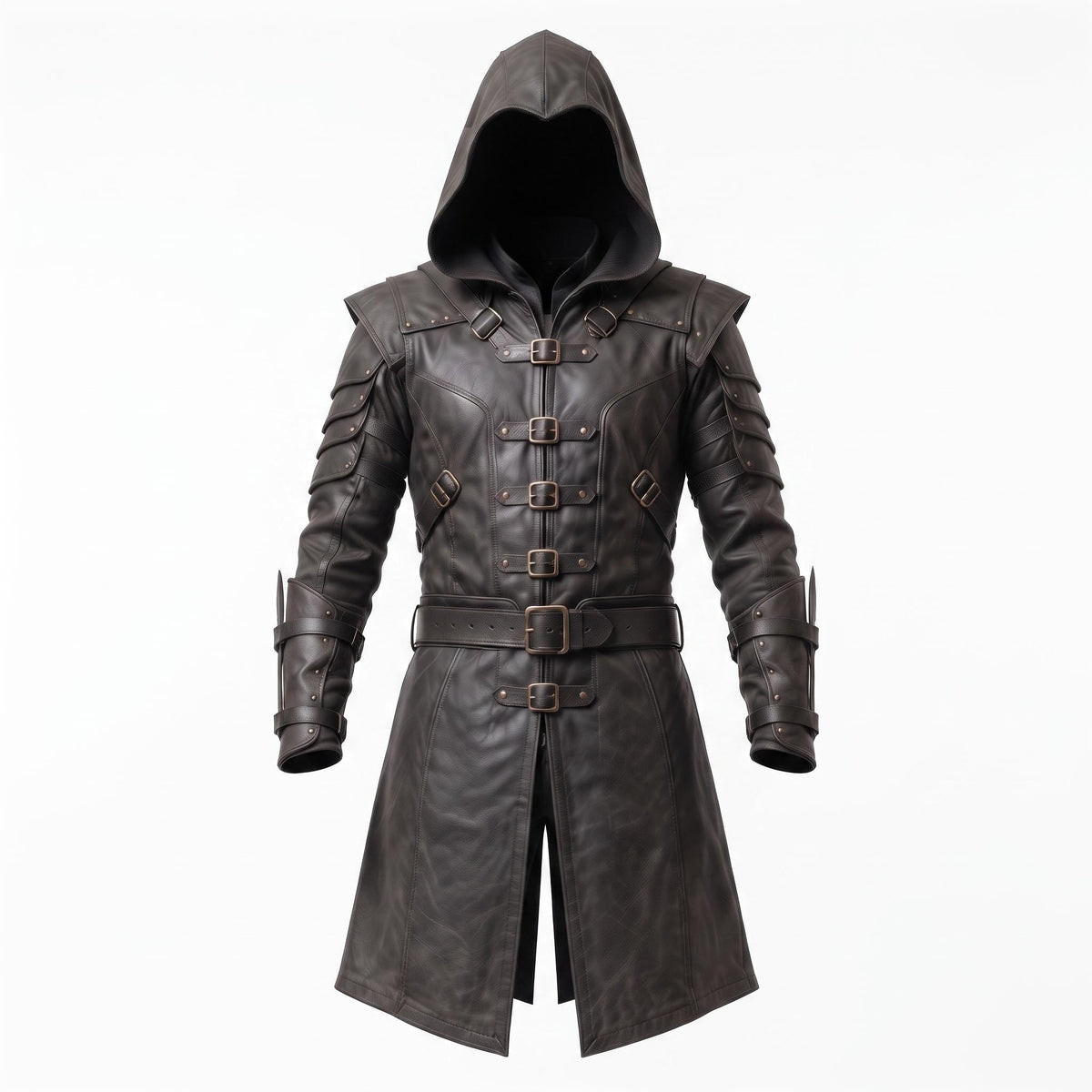 Men's Hooded Leather Assassin Coat | Medieval Ranger Trench LARP Cosplay Jacket - Timber AND Hide