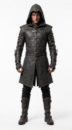 Men's Hooded Leather Assassin Coat | Medieval Ranger Trench LARP Cosplay Jacket - Timber AND Hide