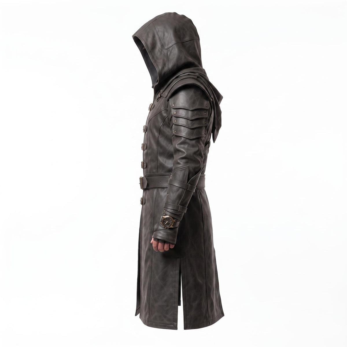 Men's Hooded Leather Assassin Coat | Medieval Ranger Trench LARP Cosplay Jacket - Timber AND Hide