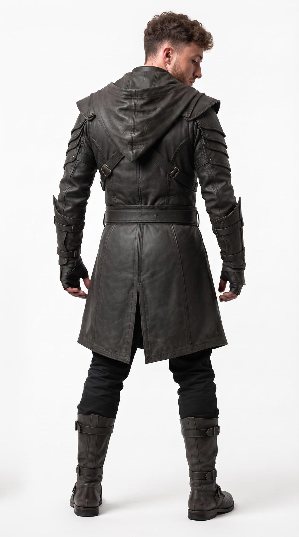 Men's Hooded Leather Assassin Coat | Medieval Ranger Trench LARP Cosplay Jacket - Timber AND Hide