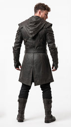 Men's Hooded Leather Assassin Coat | Medieval Ranger Trench LARP Cosplay Jacket - Timber AND Hide