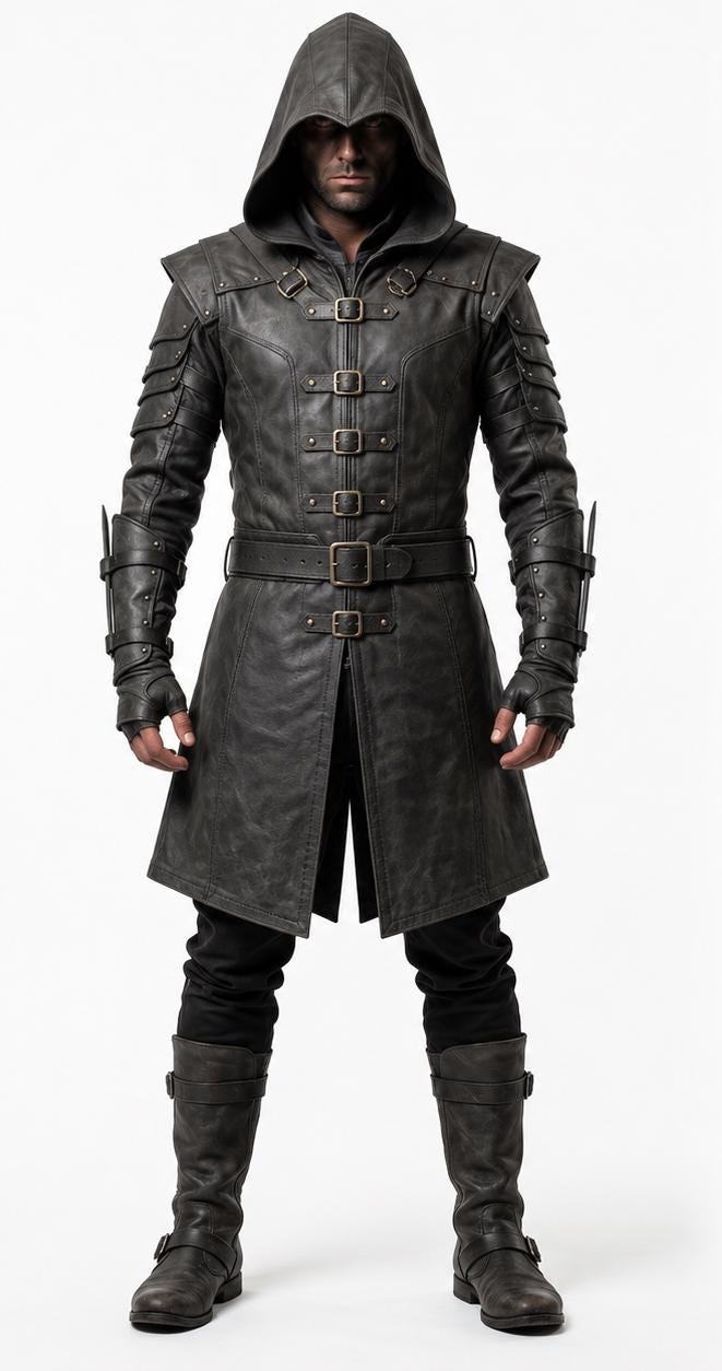 Men's Hooded Leather Assassin Coat | Medieval Ranger Trench LARP Cosplay Jacket - Timber AND Hide