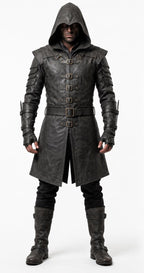 Men's Hooded Leather Assassin Coat | Medieval Ranger Trench LARP Cosplay Jacket - Timber AND Hide