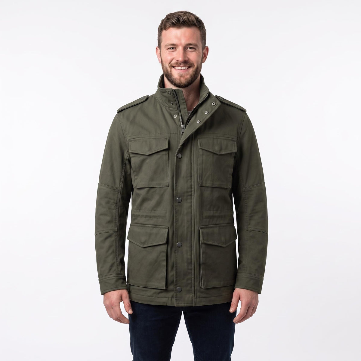 Men's Leon Kennedy Green Cotton Utility Coat | Military Style Men's Field Jacket (Cosplay) - Timber AND Hide
