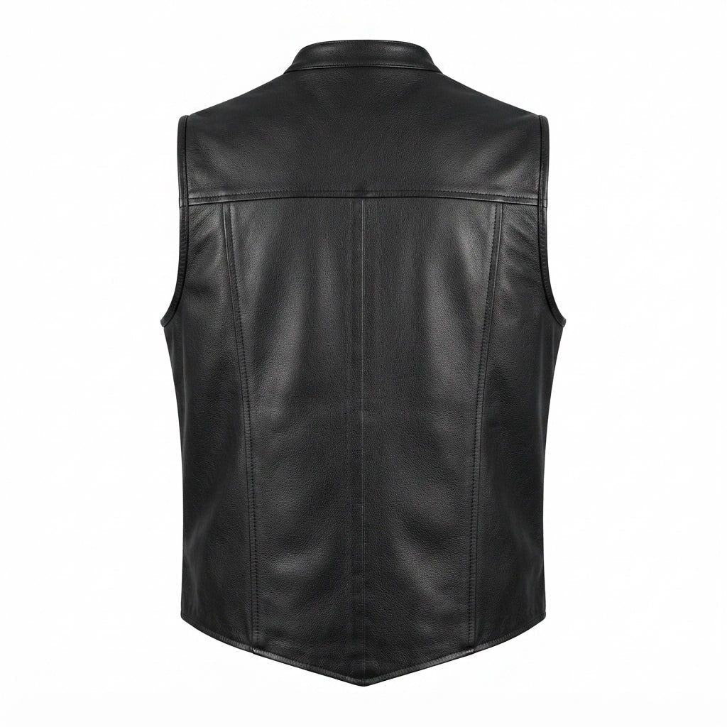 Men's Lightweight Black Genuine Leather Vest - Timber AND Hide