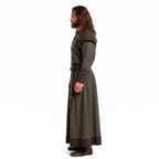Men's Medieval Warrior Robe with Leather Shoulder Armor, Viking Tunic Costume, Fantasy Knight Garment - Timber AND Hide