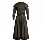 Men's Medieval Warrior Robe with Leather Shoulder Armor, Viking Tunic Costume, Fantasy Knight Garment - Timber AND Hide