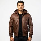 Men’s Michael Clark Brown Leather Hooded Jacket - Timber AND Hide