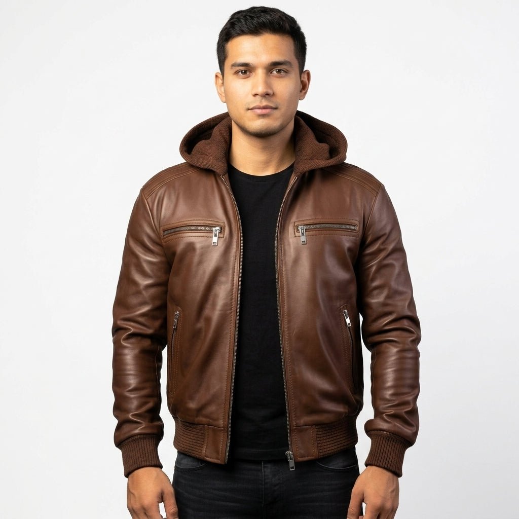 Men’s Michael Clark Brown Leather Hooded Jacket - Timber AND Hide
