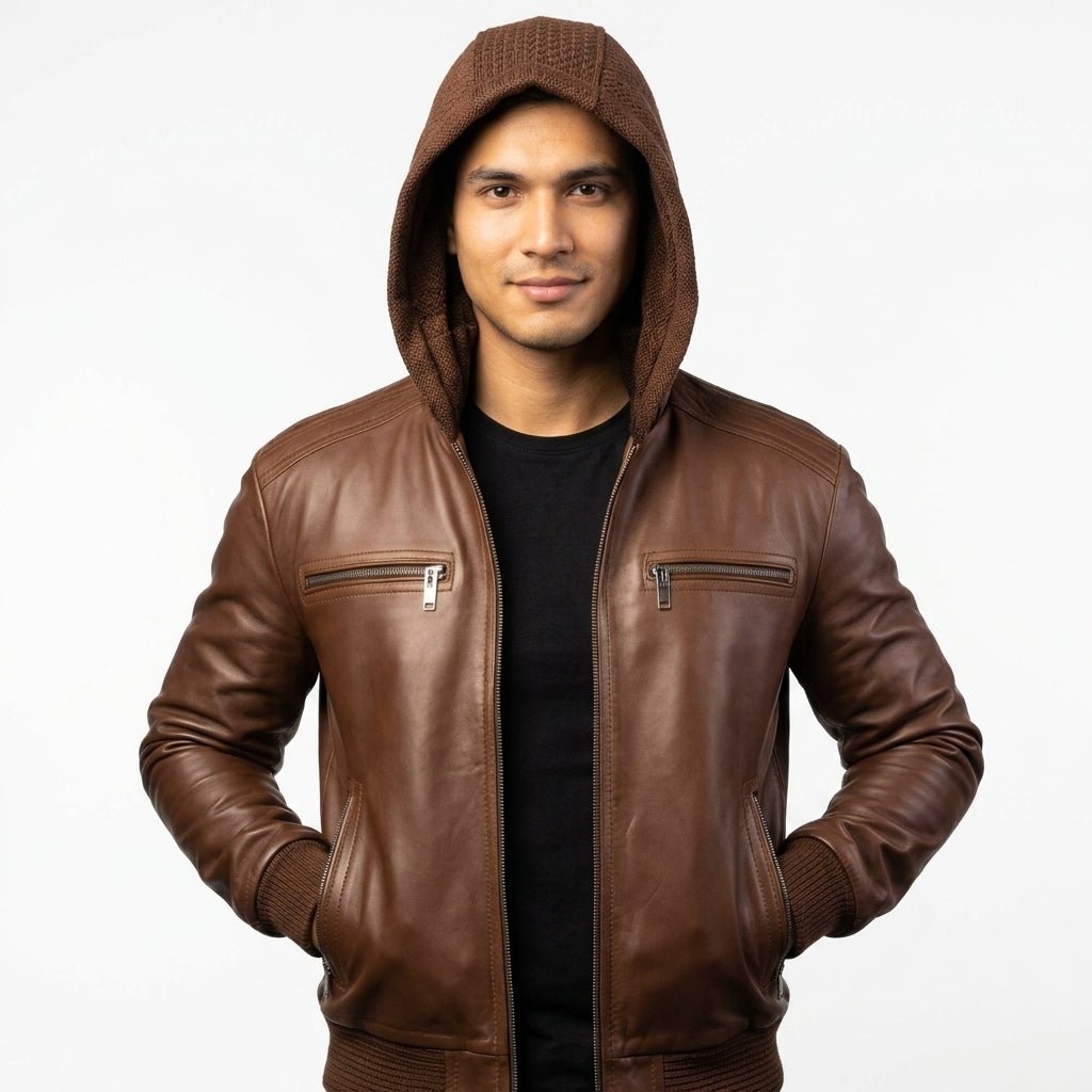 Men’s Michael Clark Brown Leather Hooded Jacket - Timber AND Hide